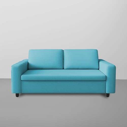 Image of Casaliving Roxy 3 Seater Sofa Cum Bed for Living Room (Turquise Fabric Colour) Premium Fabric Sofa Set-Blue Colour Sofa Cum Bed