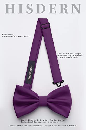 Image of HISDERN Bow Ties for Men Solid Color Pre-Tie Bow Tie and Pocket Square Set Classic Formal Tuxedo Bowties for Wedding Party