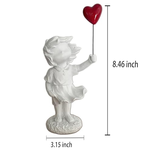 Estatua de Niña con Globo en Forma de Corazón Blanca miniatura 3