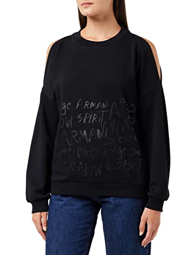 Armani Exchange Manches Longues, épaules dénudées, imprimé à l'avant, Logo à l'arrière Polo, Noir, L Femme