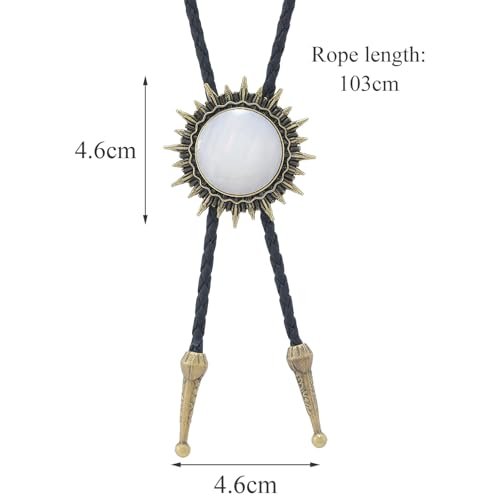 Image of Bolo Tie for Men Women Cowboy Turquoise Celtic Natural Tiger Eye Stone Longhorn Bull Western Leather Bolo Necktie