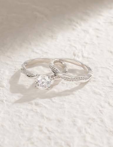 Image of Mameloly 1.5ct Engagement Rings for Women Round Bridal Ring Sets Cubic Zirconia Wedding Band Twisting Infinity Pave Set Size 3-12