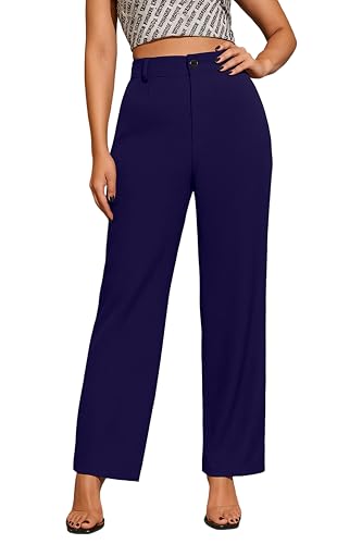 Image of Lycra Trouser for Women - Straight Fit Ankle Length Formal Pant for Office & Casual Wear, Classy Solid Pattern & Plain Design, Comfortable & Stretchable (in, Numeric, 36, Dark Blue)
