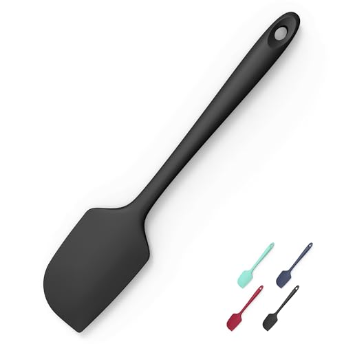 600°F Heat Resistant Silicone Spatula, Doosu High Temp Flexible Kitchen Rubber Bowl Scrapers Food Grade Seamless Baking Supplies Scratch-Proof for Scraping Non-Stick Pans (Black, 11.4in)