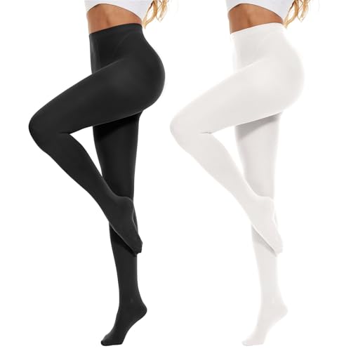 Century Star 2 Pairs Womens Tights Opaque Ballet Dance Tights Stockings for Women Pantyhose High Waist 80D Control Top Nylons