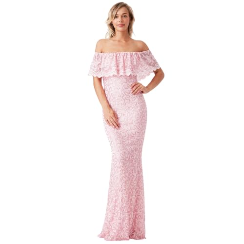 Goddiva - Maxi abito con paillettes in pizzo rosa rosa 40