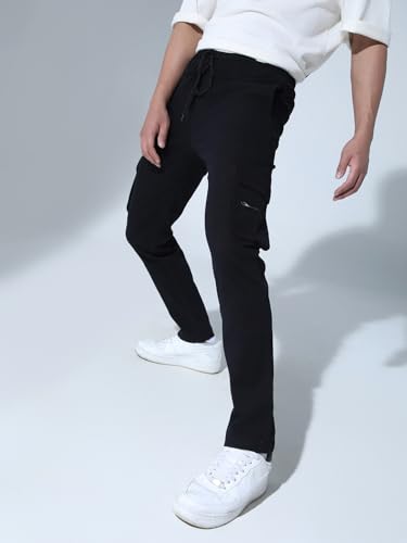 Image of Hubberholme Men's Regular Fit Cotton Trousers, Ankle Length Button & Drawstring Waist Cargo Chinos