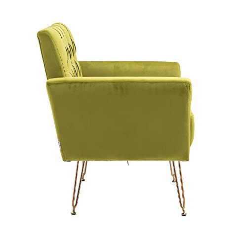 Sillón moderno acolchonado verde oliva terciopelo miniatura 6