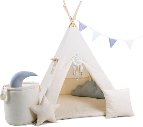 Kinder Teepee Tipi Set für Kinder Spielzeug drinnen draußen Spielzelt Zelt 8 Elemente dabei Tipi-Set Indianer Indianertipi mit Fenster usw. (mit Zubehör Milchstraße)