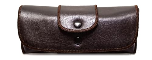 Image of Calabria Double Snap Belt Loop Eyeglass Case PU Leather Vintage Style Old School Eye Glasses Pouch Semi-Hard Sunglass Holder