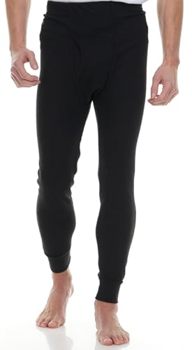 24 Pack Thermal Pants for Men, Long Johns Mens Underwear Bulk Wholesale, Cotton, Solid Colors, Shelter Donations (Black)