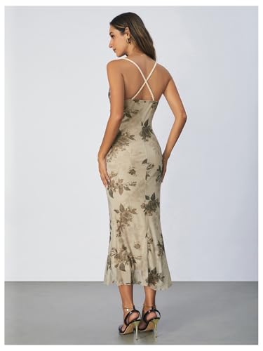 SOLY HUX Women's Floral Print Cami Dress Cowl Neck Spaghetti Strap Bodycon Party Long Dresses2