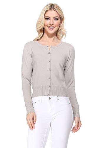 Image of Women's Cropped Cardigan Sweater - Long Sleeve Crewneck Basic Classic Casual Button Down Knit Soft Lightweight Top