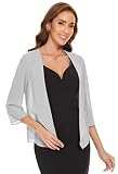 Womens 3/4 Sleeve Casual Open Front Bolero Cardigans Soft Chiffon Lightweight Sheer Shrugs for Dress