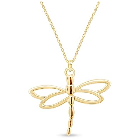 wishrocks 14K Yellow Gold Over Sterling Silver Dragonfly Charm Pendant Necklace Cover