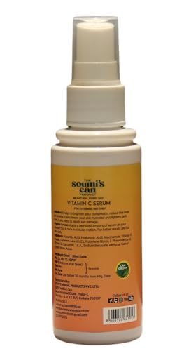 THE SOUMI'S CAN PRODUCT Vitamin C Serum | Ascorbic Acid, Hyaluronic Acid & Niacinamide Enriched Brightening Serum | Reduces Fine Lines, Wrinkles & Repairs Dark Spots, Sun Damage | Deep Skin Nourishment & Hydration | Suitable for All Skin Types | For Women & Men | 50ml (Pack of 1)