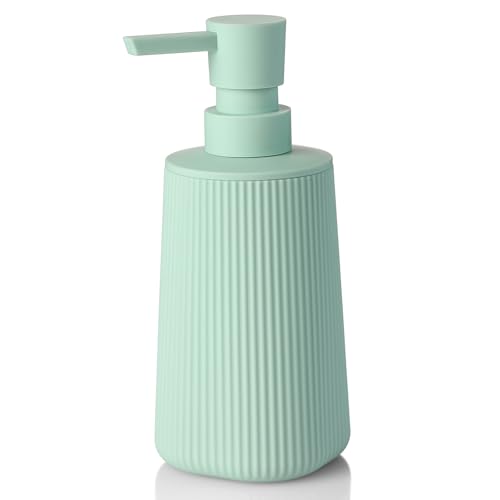 Image of Small Soap Dispenser for Bathroom and Kitchen, Modern Farmhouse Striped Style Plastic Hand Soap Dish Soap Dispenser with Pump Matte Light Green