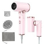 Travel Hair Dryer Dual Voltage for European, Foldable Ionic Blow Hairdryers Fast Drying, Portable Small Dryers for Women with 2 Magnetic Nozzles,100-240V &1300W, Pink