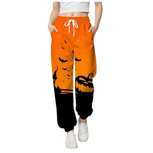 ハロウィン 仮装 大人 女性 簡単 スエットパンツ レディース 大きいサイズ ゆったり かわいい ロング スポーツパンツ 面白い かぼちゃ コウモリ 魔女 柄 ランニング ズボン 文化祭 学園祭 イベント 演出 衣装 コスチューム(オレンジ,L)