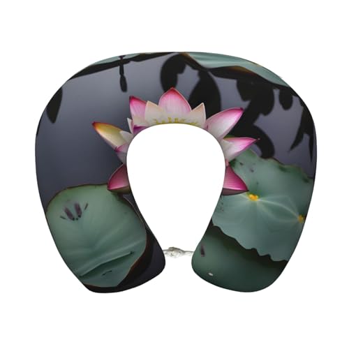 Almohada de viaje con diseño de flor de loto negro miniatura 1