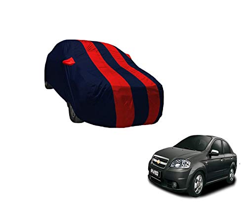 Image of Auto Hub Car Cover Compatible with Chevrolet Aveo with Weather Proof, Mirror Pocket, Triple Stitched, Aveo Car Cover- Navy-Red