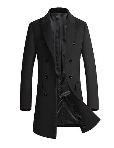 Image of FTCayanz Men's Wool Trench Coat Winter Slim Fit Business Top Coat Single Breasted Overcoat