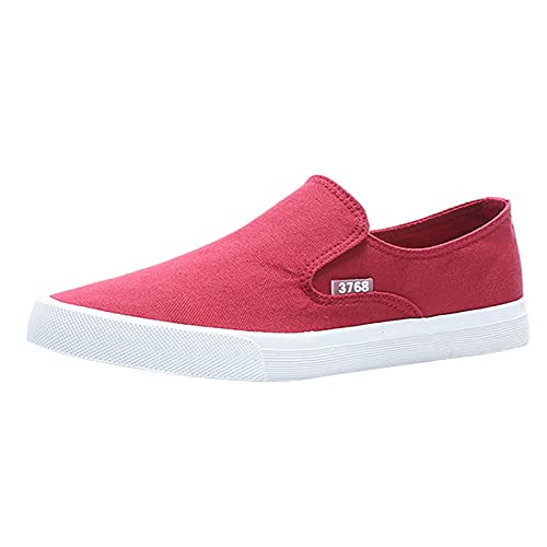 Zapatos bajos sin cordones para hombre, color sólido, versión coreana, mocasines casuales de moda, transpirables, cómodos, ligeros, suela de lino, zapatos deportivos, Red, 40 2/3 EU