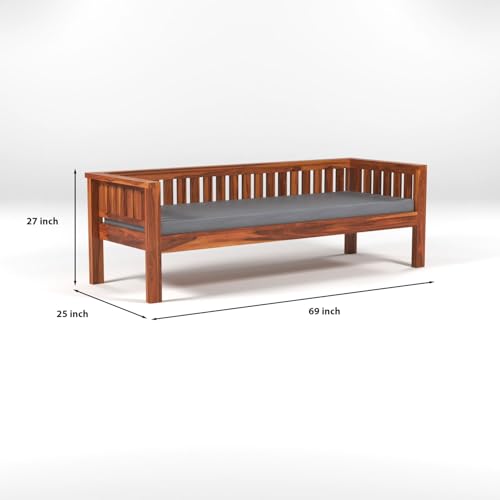 Image of Sheesham Wooden 3 Seater Sofa for Living Room | Rosewood 3 Seater Cushion Sofa Low Height | Solid Wood Sofa Set for Lounge (3 Seater,Honey Finish)