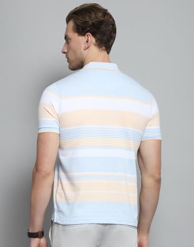 Image of Monte Carlo Mens Cotton Blend Regular Fit Polo T-Shirt | Half Sleeve | Striped Pattern| Casual Everyday Wear | Stylish & Comfortable Tshirt