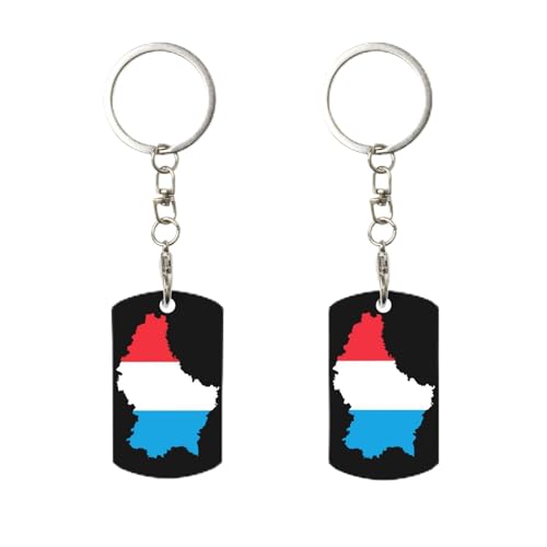 Porte-clés avec clip et carte du drapeau du Luxembourg, porte-clés rectangulaire en métal personnalisé, pour la maison, le bureau et la moto