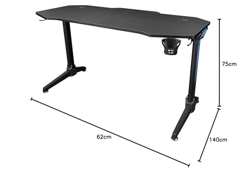 DeepMaster XL - 140 x 62 x 75 cm, Grande Tavolo per Computer/PC con Sistema di Gestione dei Cavi, Supporto Cuffie e Portabicchiere, Nero - Scrivania Gaming - Immagine 1