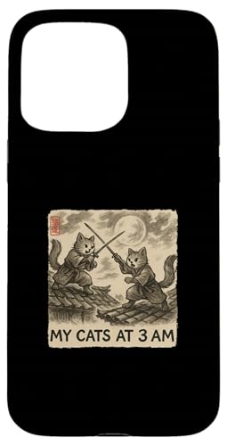 おもしろ墨絵 かわいい水墨画 日本人 私の猫 午前3時 スマホケース iPhone 15 Pro Max 用