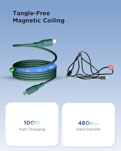 Image of Philips 100W Fast Charging USB C to USB C Cable, 1 Meter Magnetic Nylon Braided Type C to Type C Cable for Phones, Laptop, C to C Cable 480Mbps Data Sync, Crystal Teal