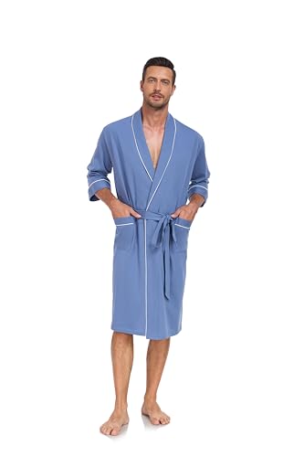Image of COLORFULLEAF 100% Cotton Men's Bathrobes Summer Kimono Short Sleeve Lightweight Soft Breathable Spa Robe for Men