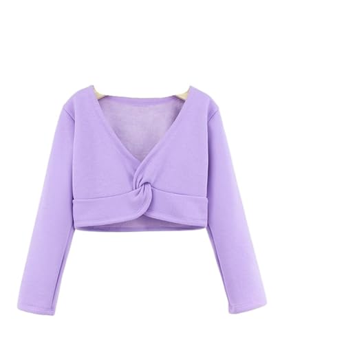 Girls Classic Thick Ballet Long Sleeve Wrap Top Velvet Inner Winter Warm Up Cardigan Shrug Front Knot Dress Cover Up for Pilates Yoga Workout(Light Purple,L(120-140cmHeight))