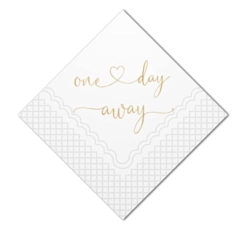 Geloar One Day Away Rehearsal Dinner Cocktail Napkins, One Day Away Party Supplies Paper Napkins in Bulk for Rehearsal Dinner Wedding Beverage Table Decorations 2-Ply, 5x5 Inches (50, Gold)