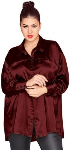 Womens Satin Silk Blouse Elegant Button Down Shirt Dressy Casual ...