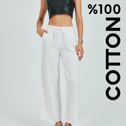 Womens Pants | High-Waisted Wide-Leg Elastic Waist Long Trousers Skirts | Casual Women's Relaxed Outfits3