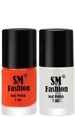 Image of Long Lasting Nail Polish | Nail Paint Combo 7 ml Each) - Set of 2 Reddish Orange -Top Coat
