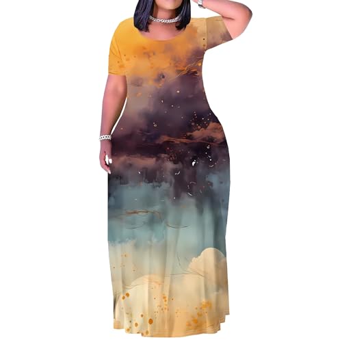 Image of PinkPatty Plus Size Maxi Dress for Women Summer Casual Short Sleeve Tshirt Dresses with Pockets (XL-6XL)