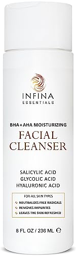 Infina Essentials Hydrating Facial Cleanser, Big 8 Fl Oz - Non-Foaming Gentle Aha Bha Cleanser With Hyaluronic Acid & Antioxidants - For All Skin Types #TOP18