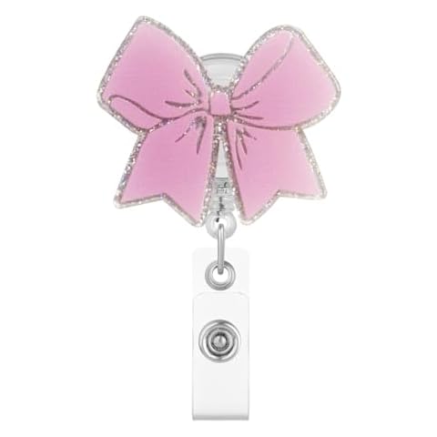 Pink Bow Badge Reel for ID Card Badge,Retractable Badge Holder Alligator Clip Accessories for Nurse,Medical Worker,Nursing Student,Teacher Cover