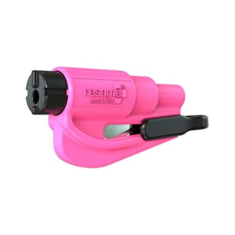 resqme The Original Emergency Keychain Car Escape Tool, 2-in-1 Seatbelt Cutter and Window Breaker, Made in USA, Pink- Compact Emergency Hammer Cover