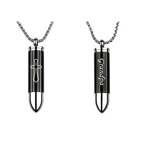 Nobrand Generic Bullet Urn Necklaces Stainless Steel Bullet Jewelry Memorial for Ashe Urn Keepsake Chains Pendant for Ashes Grandpa