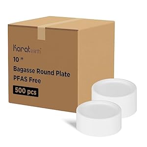 Karat Earth Bagasse Compostable Plates – Biodegradable, Natural, Microwaveable-Safe, PFAS-Free, 10-Inch, Case of 500
