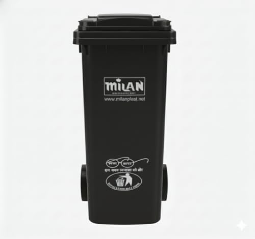 Image of Milan Plastic Manual-Lift Garbage Waste Dustbin with Wheels 100 Ltr Black