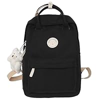 TIAASTAP Aesthetic Backpack School Bags for Girls Kawaii School Backpack with Cute Pendant Preppy School Bag for Kids Boys Teenage Primary Secondary Middle School (Black)