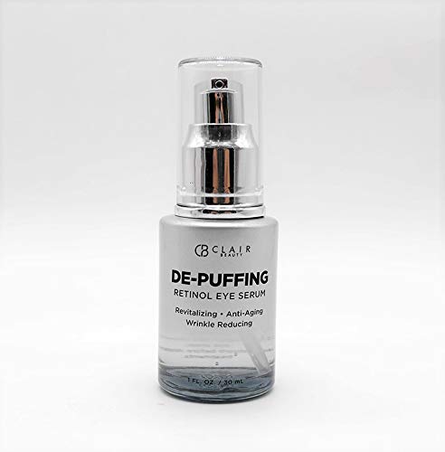 CLAIR BEAUTY Retinol De-Puffing Eye Serum - Anti Aging, Lifting & Brightening | Reduces Wrinkles, Creases & Fine Lines | Minimizes Signs of Fatigue & Crow's Feet - 30mL