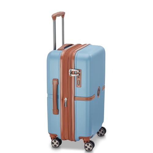 Image of DELSEY PARIS Juliette 55 cms Small Cabin ABS /Polycarbonate Hard Sided 8 Wheels and Expandable Spinner Suitcase /Trolley Bag for Travel with TSA Lock- Blue