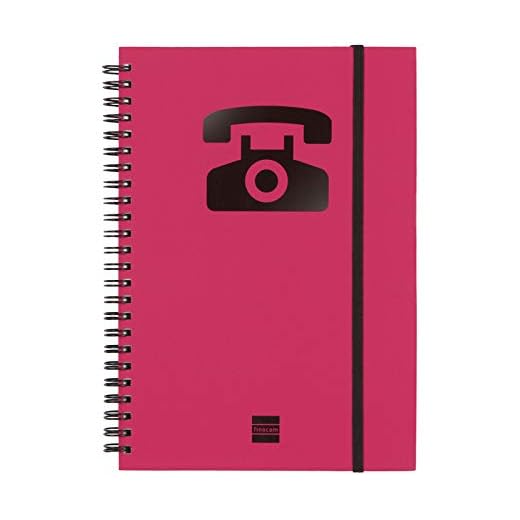 Finocam - Adressbuch (Telefonbuch) mit doppelter Spiralbindung und Gummibandverschluss | 48 Blatt | Adressbuch (Telefonbuch) A5 Einband mit doppelter Spiralbindung - Farbe Magenta